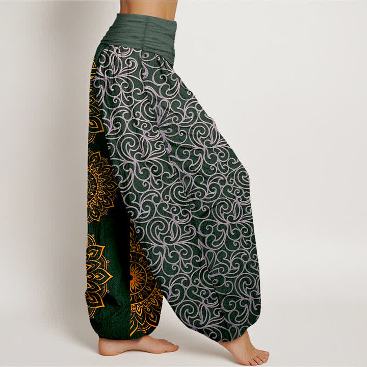 Buddha Stones Pantaloni harem da donna in puro cotone con motivo floreale mandala dorato e vita elasticizzata. - image 10