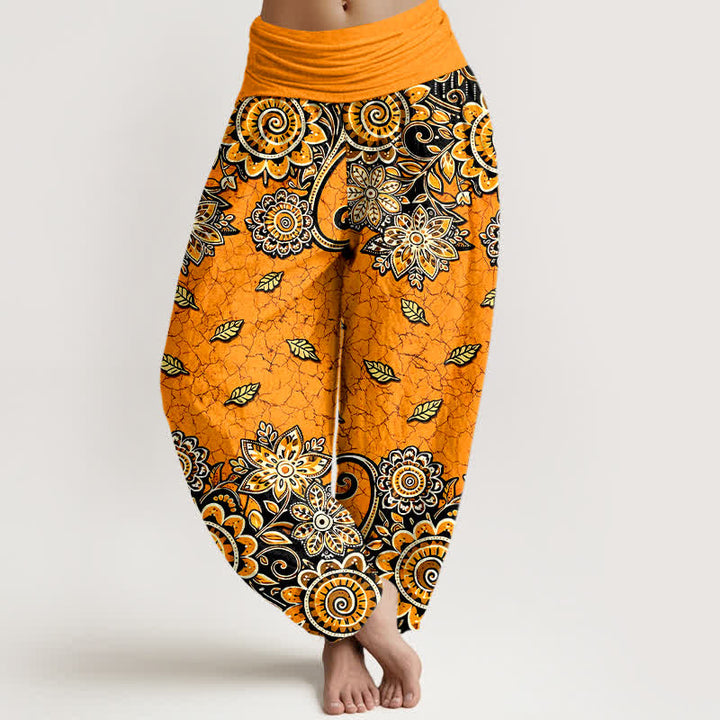 Buddha Stones Pantaloni harem da donna in puro cotone con fantasia paisley mandala arancione acceso e vita elasticizzata. - Arancia - US16, UK/AU20, EU48 (3XL) - image 0