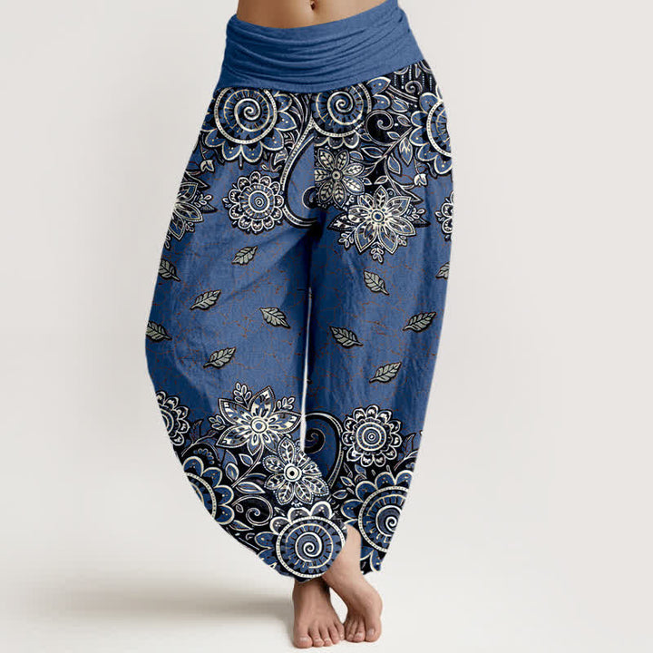 Buddha Stones Pantaloni harem da donna in puro cotone con fantasia paisley mandala arancione acceso e vita elasticizzata. - Blu reale - US16, UK/AU20, EU48 (3XL) - image 5