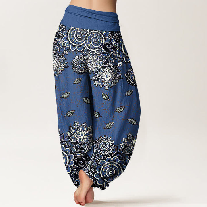 Buddha Stones Pantaloni harem da donna in puro cotone con fantasia paisley mandala arancione acceso e vita elasticizzata. - image 6