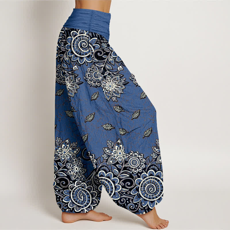 Buddha Stones Pantaloni harem da donna in puro cotone con fantasia paisley mandala arancione acceso e vita elasticizzata. - image 7
