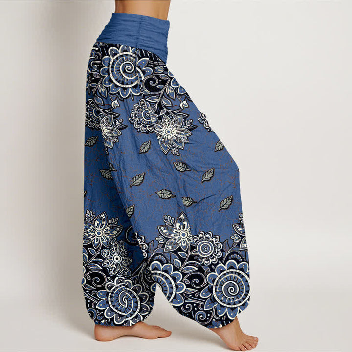 Buddha Stones Pantaloni harem da donna in puro cotone con fantasia paisley mandala arancione acceso e vita elasticizzata. - image 7