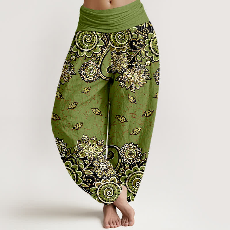 Buddha Stones Pantaloni harem da donna in puro cotone con fantasia paisley mandala arancione acceso e vita elasticizzata. - Verde oliva - US16, UK/AU20, EU48 (3XL) - image 8