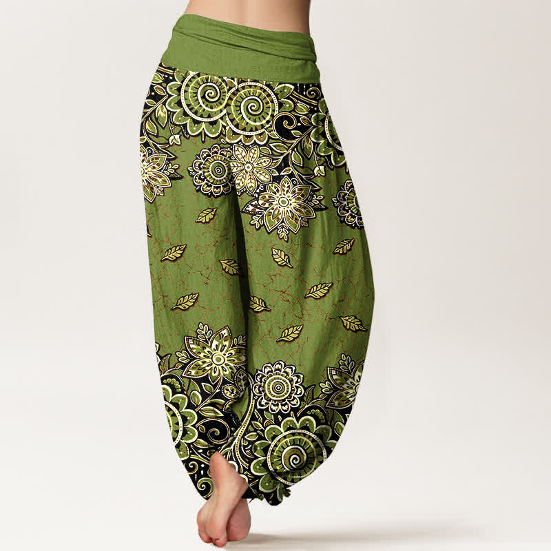 Buddha Stones Pantaloni harem da donna in puro cotone con fantasia paisley mandala arancione acceso e vita elasticizzata. - image 9