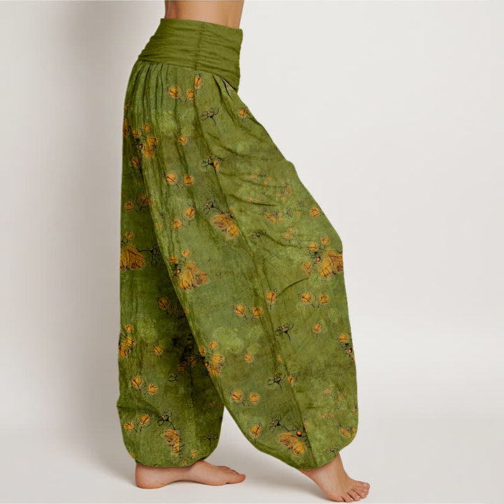Buddha Stones Pantaloni harem da donna in puro cotone con elastico in vita e fantasia floreale a fiori di calendula. - image 2