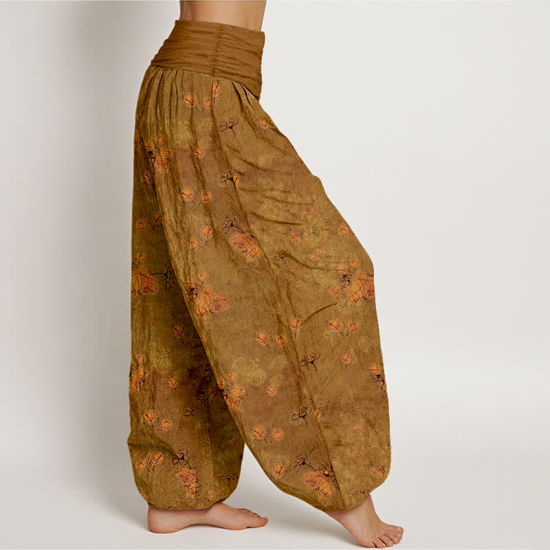 Buddha Stones Pantaloni harem da donna in puro cotone con elastico in vita e fantasia floreale a fiori di calendula. - image 7