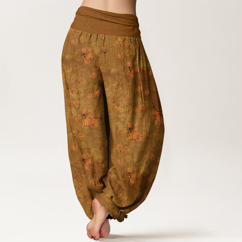 Buddha Stones Pantaloni harem da donna in puro cotone con elastico in vita e fantasia floreale a fiori di calendula. - image 6