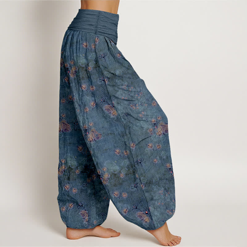Buddha Stones Pantaloni harem da donna in puro cotone con elastico in vita e fantasia floreale a fiori di calendula. - image 10