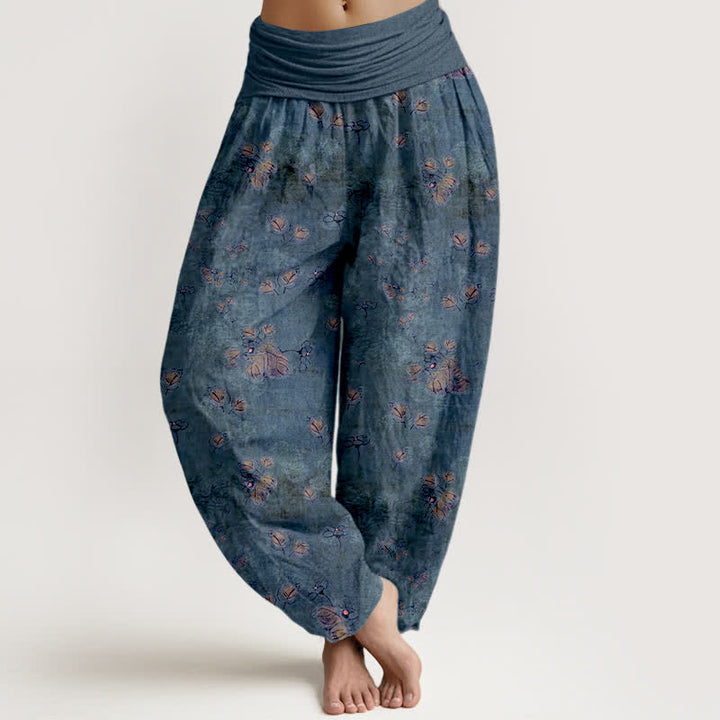 Buddha Stones Pantaloni harem da donna in puro cotone con elastico in vita e fantasia floreale a fiori di calendula. - SteelBlue - US16, UK/AU20, EU48 (3XL) - image 8