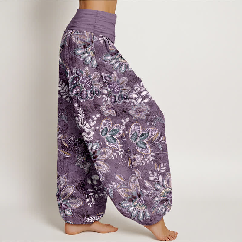 Buddha Stones Pantaloni harem da donna in puro cotone con fantasia floreale e foglie, elastico in vita. - image 7
