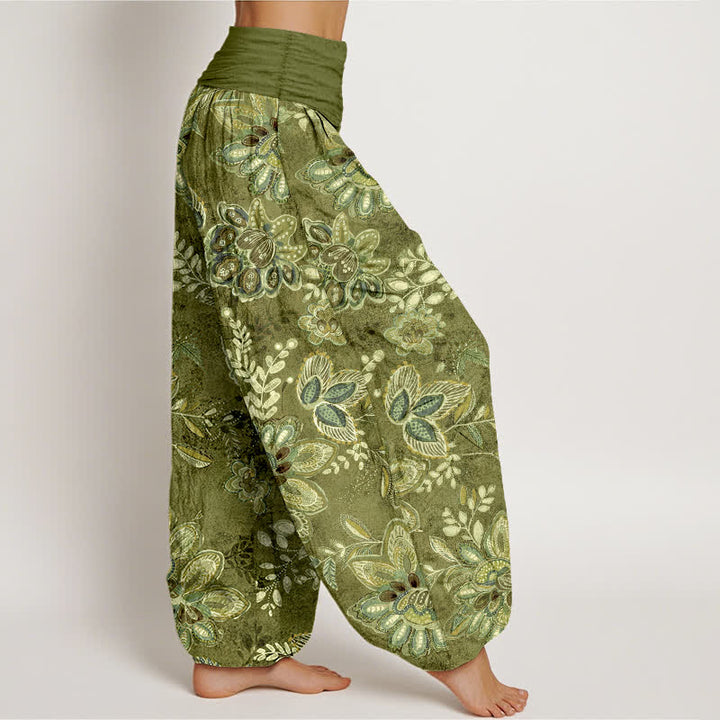 Buddha Stones Pantaloni harem da donna in puro cotone con fantasia floreale e foglie, elastico in vita. - image 10