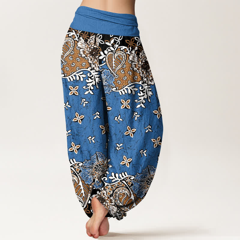 Buddha Stones Pantaloni harem da donna in puro cotone con fantasia floreale paisley e vita elasticizzata. - image 1
