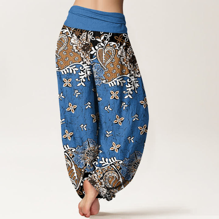 Buddha Stones Pantaloni harem da donna in puro cotone con fantasia floreale paisley e vita elasticizzata. - image 1