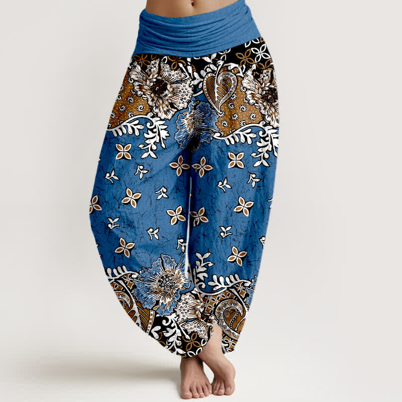 Buddha Stones Pantaloni harem da donna in puro cotone con fantasia floreale paisley e vita elasticizzata. - Blu fiordaliso - US16, UK/AU20, EU48 (3XL) - image 0