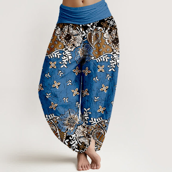 Buddha Stones Pantaloni harem da donna in puro cotone con fantasia floreale paisley e vita elasticizzata. - Blu fiordaliso - US16, UK/AU20, EU48 (3XL) - image 0