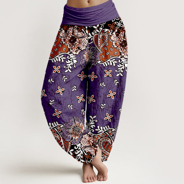 Buddha Stones Pantaloni harem da donna in puro cotone con fantasia floreale paisley e vita elasticizzata. - Viola - US16, UK/AU20, EU48 (3XL) - image 5