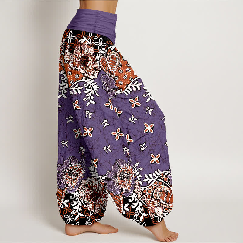 Buddha Stones Pantaloni harem da donna in puro cotone con fantasia floreale paisley e vita elasticizzata. - image 7