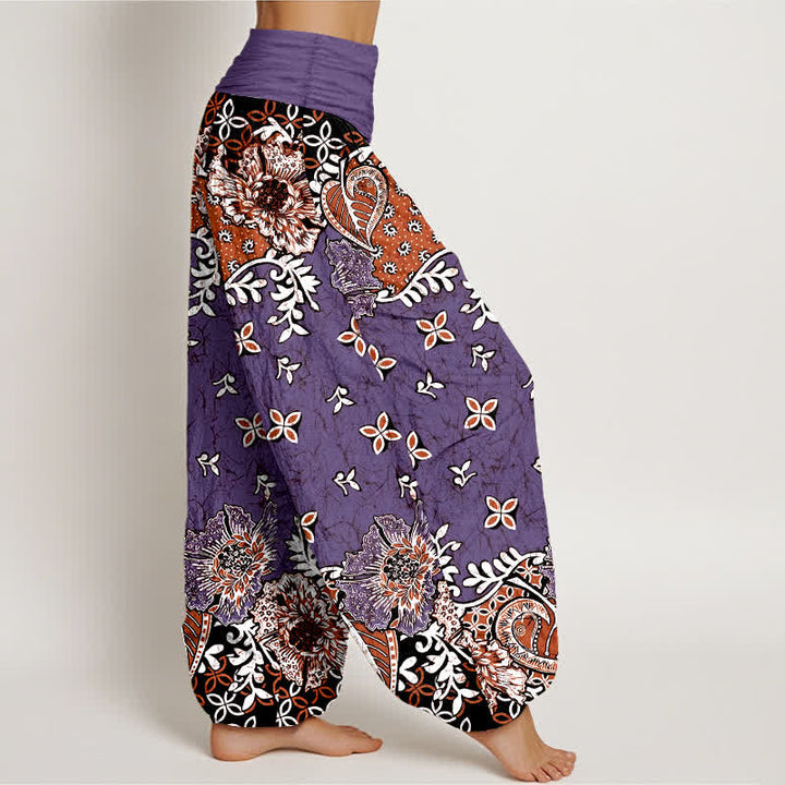 Buddha Stones Pantaloni harem da donna in puro cotone con fantasia floreale paisley e vita elasticizzata. - image 7