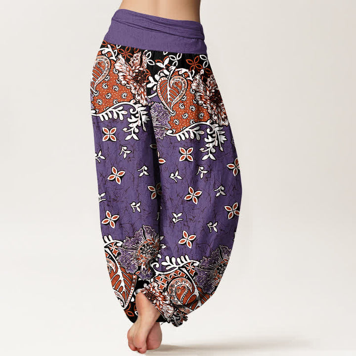 Buddha Stones Pantaloni harem da donna in puro cotone con fantasia floreale paisley e vita elasticizzata. - image 6