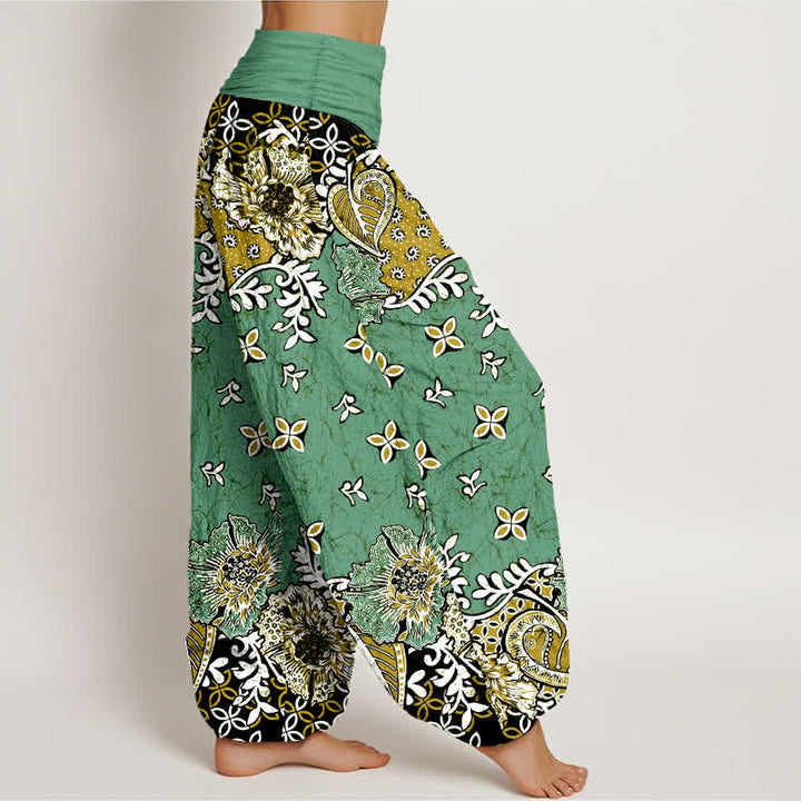 Buddha Stones Pantaloni harem da donna in puro cotone con fantasia floreale paisley e vita elasticizzata. - image 10