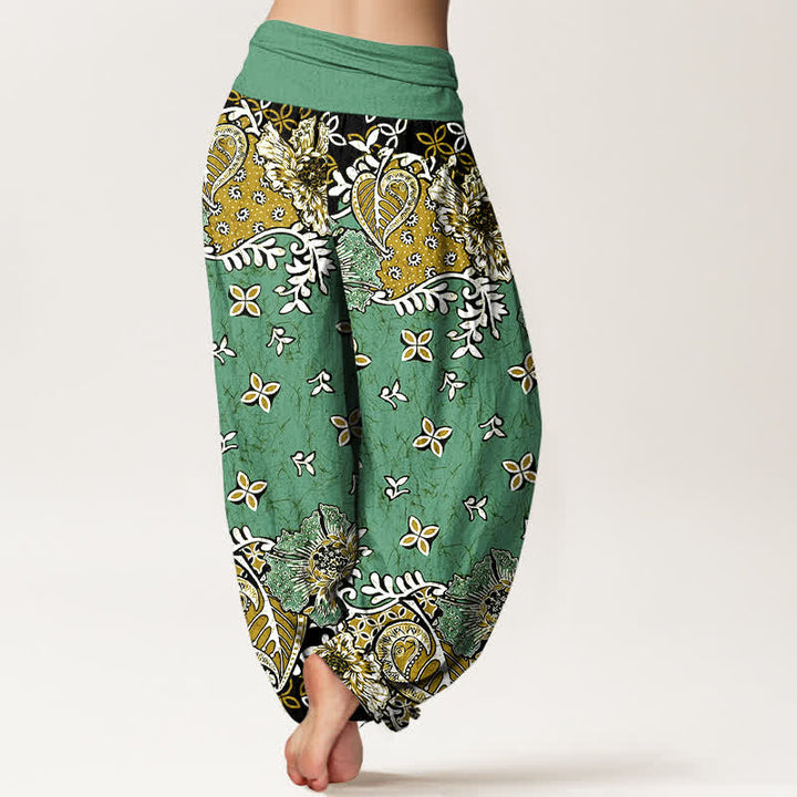 Buddha Stones Pantaloni harem da donna in puro cotone con fantasia floreale paisley e vita elasticizzata. - image 9