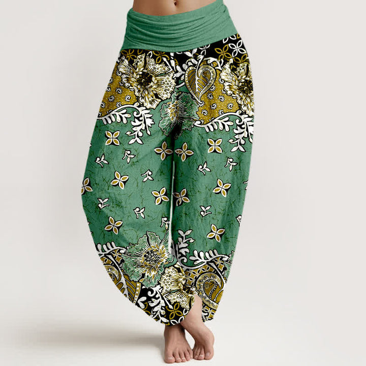 Buddha Stones Pantaloni harem da donna in puro cotone con fantasia floreale paisley e vita elasticizzata. - Verde medio del mare - US16, UK/AU20, EU48 (3XL) - image 8