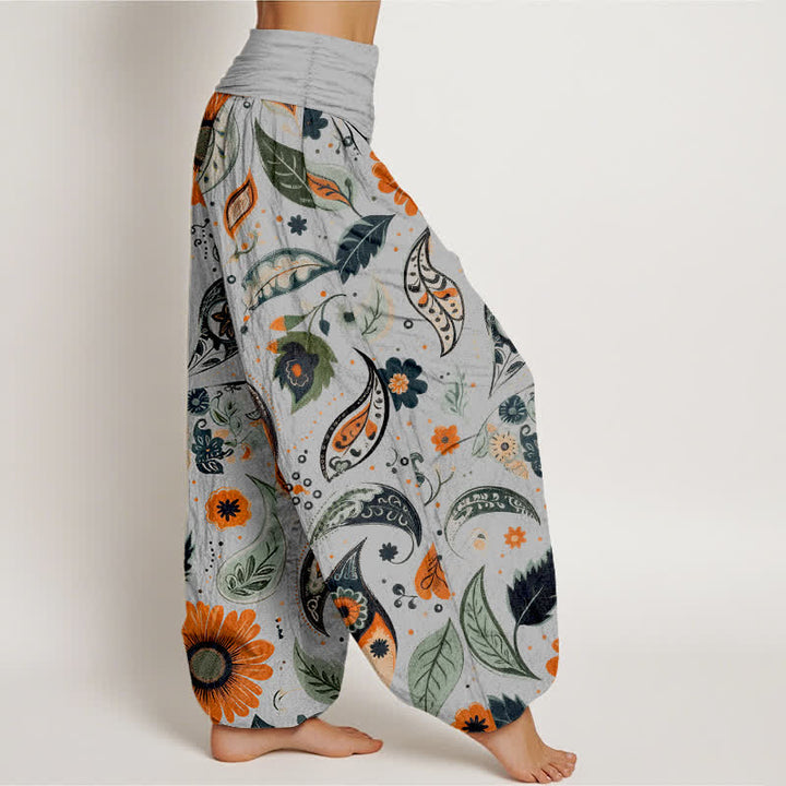 Buddha Stones Pantaloni harem da donna in puro cotone con motivo paisley e girasoli, elastico in vita. - image 7
