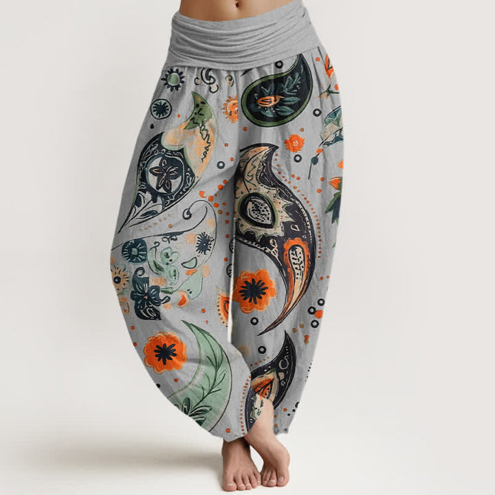 Buddha Stones Pantaloni harem da donna in puro cotone con motivo paisley e girasoli, elastico in vita. - Grigio chiaro - US16, UK/AU20, EU48 (3XL) - image 5