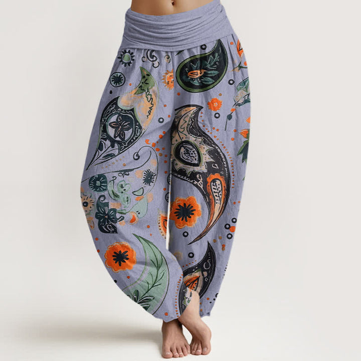 Buddha Stones Pantaloni harem da donna in puro cotone con motivo paisley e girasoli, elastico in vita. - Lavanda - US16, UK/AU20, EU48 (3XL) - image 8