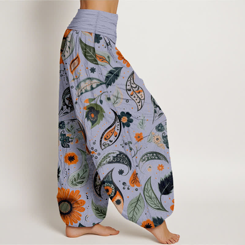 Buddha Stones Pantaloni harem da donna in puro cotone con motivo paisley e girasoli, elastico in vita. - image 10
