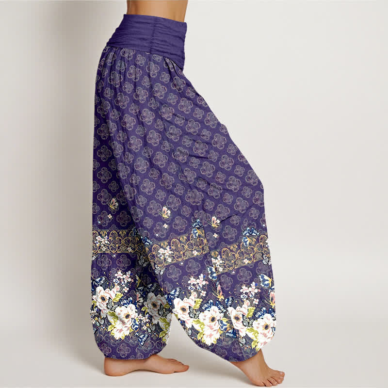 Buddha Stones Pantaloni harem da donna in puro cotone con motivo floreale bohémien e elastico in vita. - image 2
