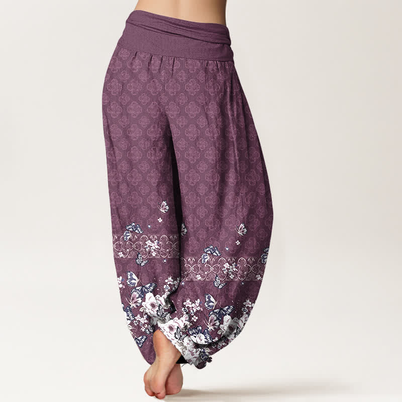 Buddha Stones Pantaloni harem da donna in puro cotone con motivo floreale bohémien e elastico in vita. - image 6