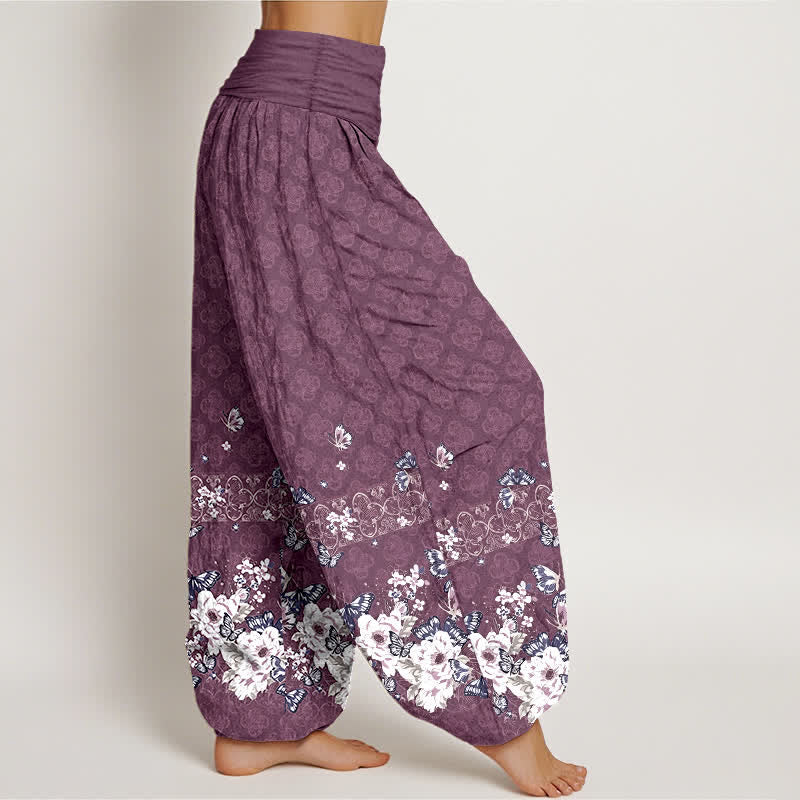 Buddha Stones Pantaloni harem da donna in puro cotone con motivo floreale bohémien e elastico in vita. - image 7