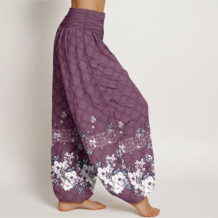 Buddha Stones Pantaloni harem da donna in puro cotone con motivo floreale bohémien e elastico in vita. - image 7