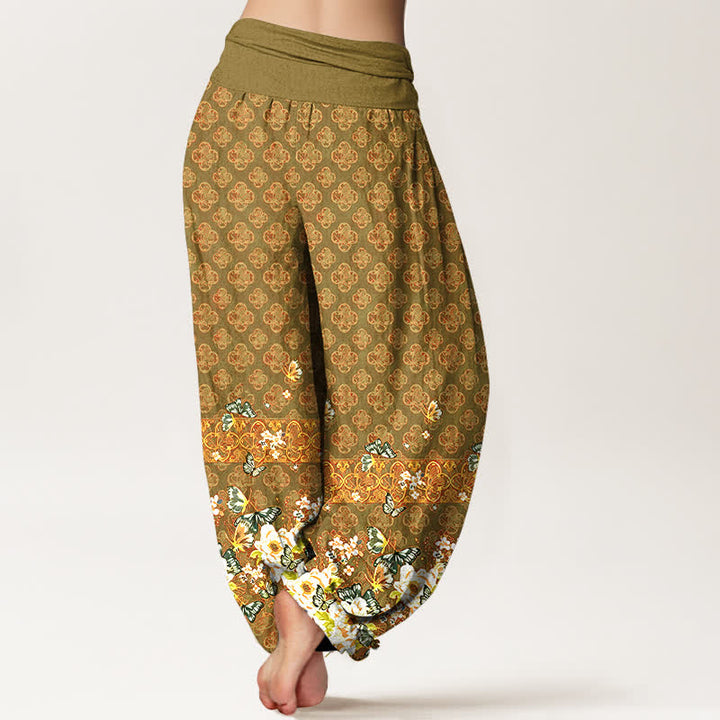 Buddha Stones Pantaloni harem da donna in puro cotone con motivo floreale bohémien e elastico in vita. - image 9