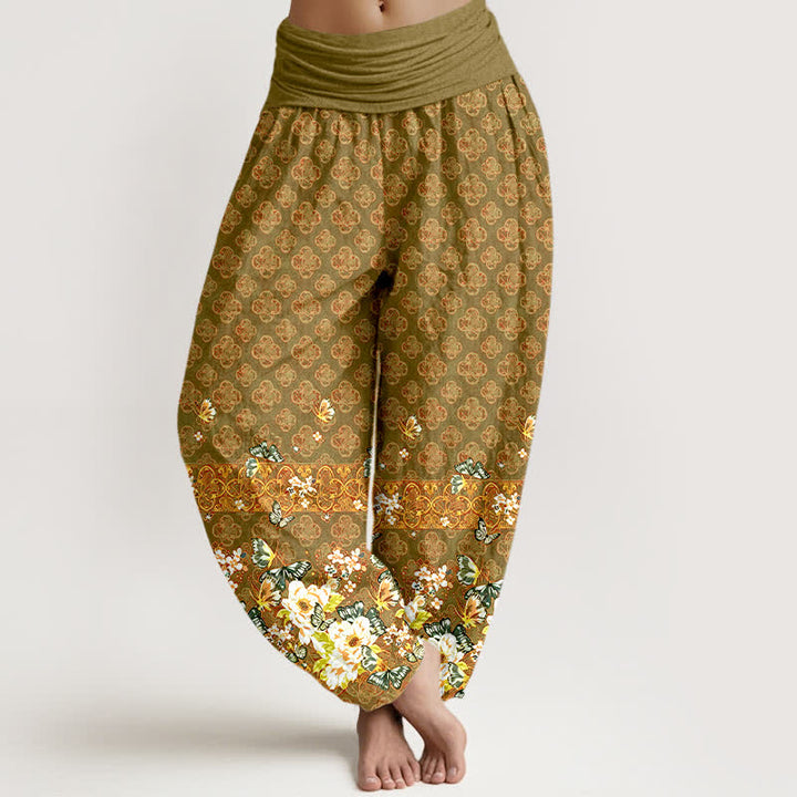 Buddha Stones Pantaloni harem da donna in puro cotone con motivo floreale bohémien e elastico in vita. - Oliva - US16, UK/AU20, EU48 (3XL) - image 8