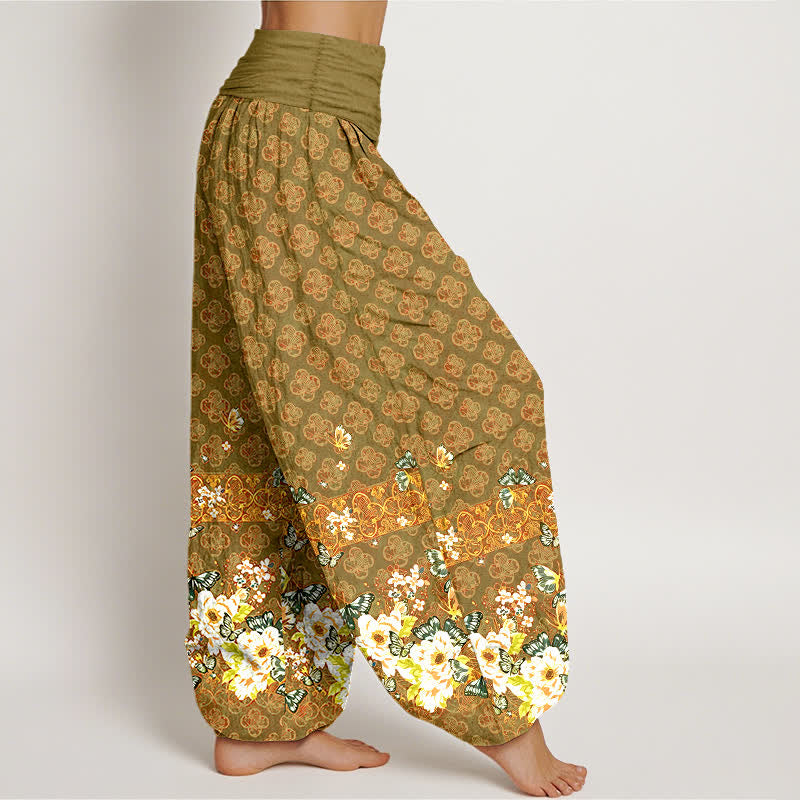 Buddha Stones Pantaloni harem da donna in puro cotone con motivo floreale bohémien e elastico in vita. - image 10
