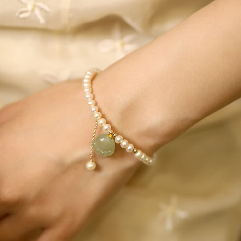 Buddha Stones Bracciale portafortuna con perle e design a zampa di gatto in giada Hetian naturale. - image 3