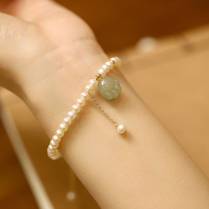 Buddha Stones Bracciale portafortuna con perle e design a zampa di gatto in giada Hetian naturale. - image 2