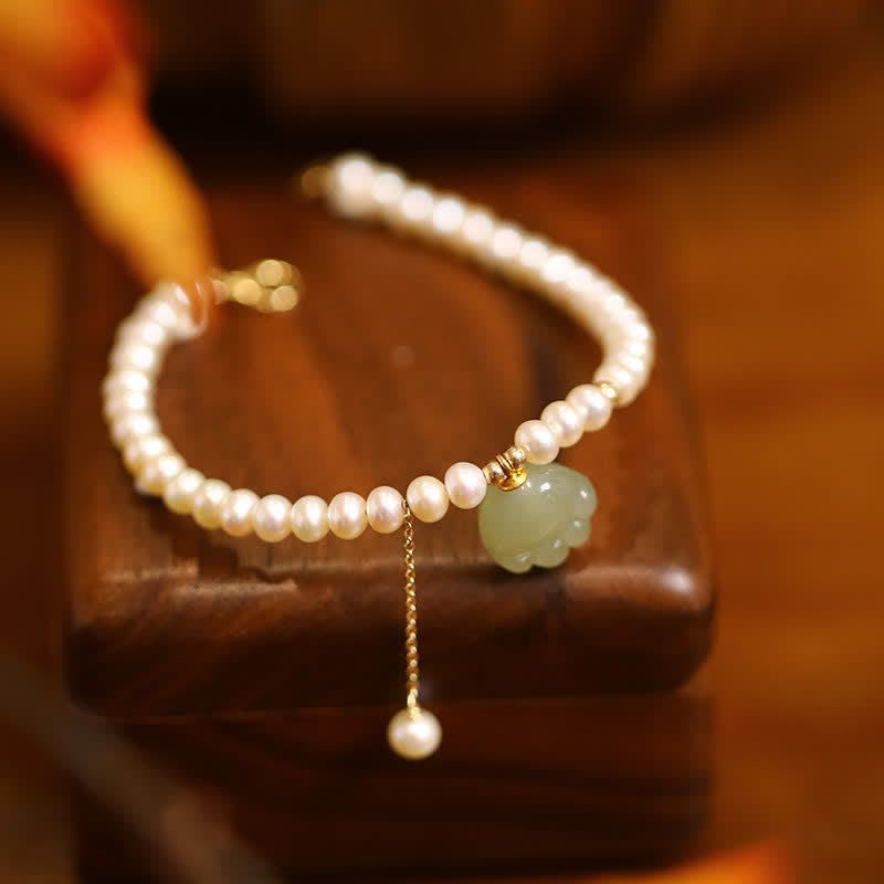 Buddha Stones Bracciale portafortuna con perle e design a zampa di gatto in giada Hetian naturale. - image 1