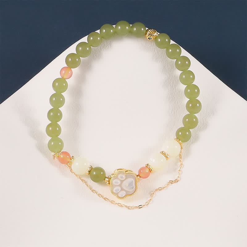 Buddha Stones Bracciale portafortuna con design a zampa di gatto in giada Hetian naturale e pietra Tridacna. - image 2