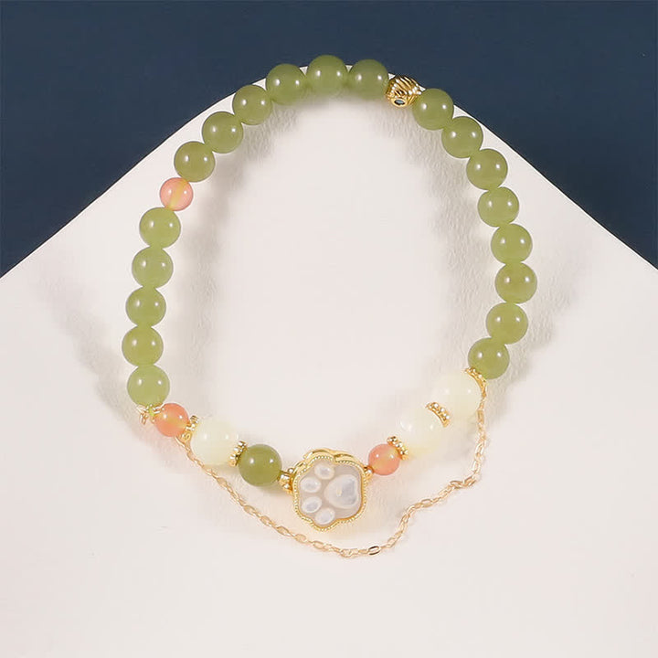 Buddha Stones Bracciale portafortuna con design a zampa di gatto in giada Hetian naturale e pietra Tridacna. - image 2