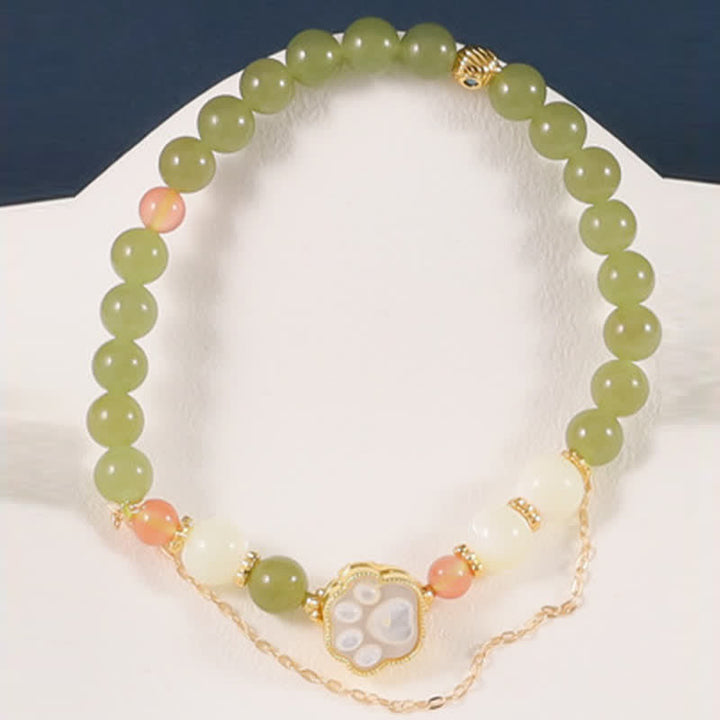 Buddha Stones Bracciale portafortuna con design a zampa di gatto in giada Hetian naturale e pietra Tridacna. - image 8