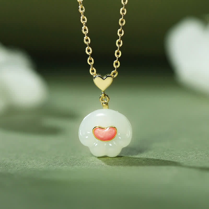 Buddha Stones Collana portafortuna con zampa di gatto in giada Hetian naturale e argento sterling 925 - Giada Hetian naturale (il colore può variare) - image 0