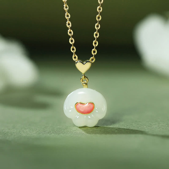 Buddha Stones Collana portafortuna con zampa di gatto in giada Hetian naturale e argento sterling 925 - Giada Hetian naturale (il colore può variare) - image 0
