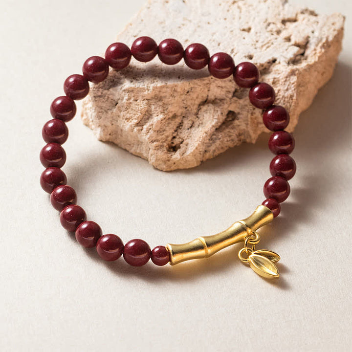 Buddha Stones Bracciale portafortuna in bambù con ciondolo in argento sterling 999 e cinabro - image 1