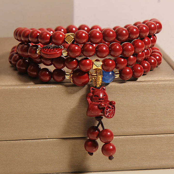 Buddha Stones Mala tibetano con 108 perle di cinabro, gatto portafortuna e personaggio Fu, simbolo della fortuna. - image 7