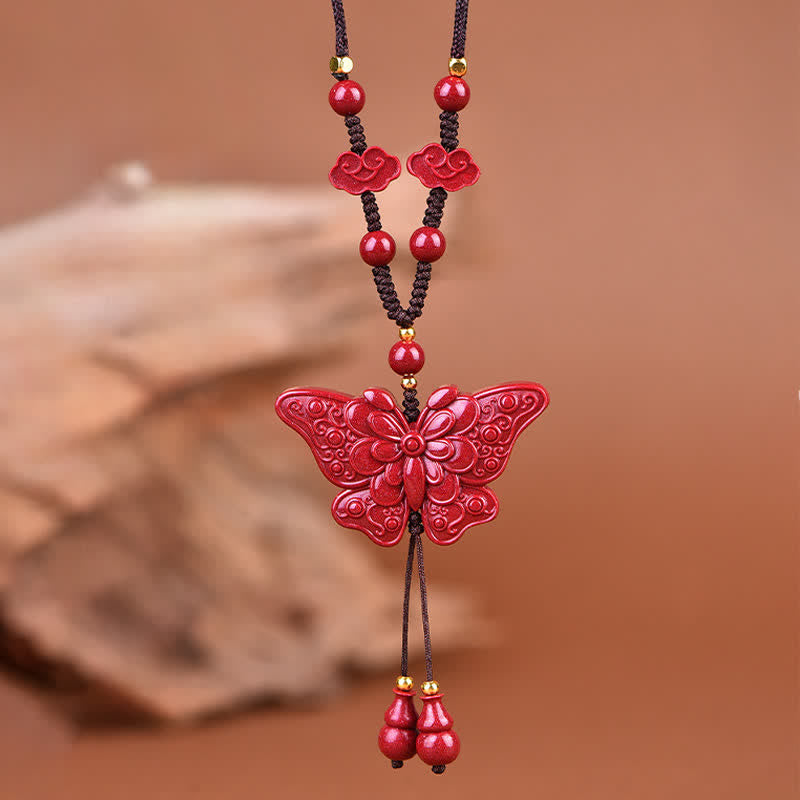 Buddha Stones Collana Cinnabar Butterfly Freedom Rope - image 8