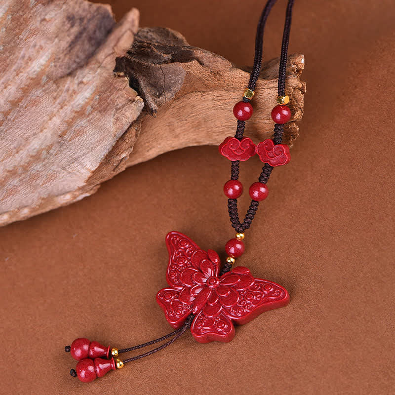 Buddha Stones Collana Cinnabar Butterfly Freedom Rope - image 2