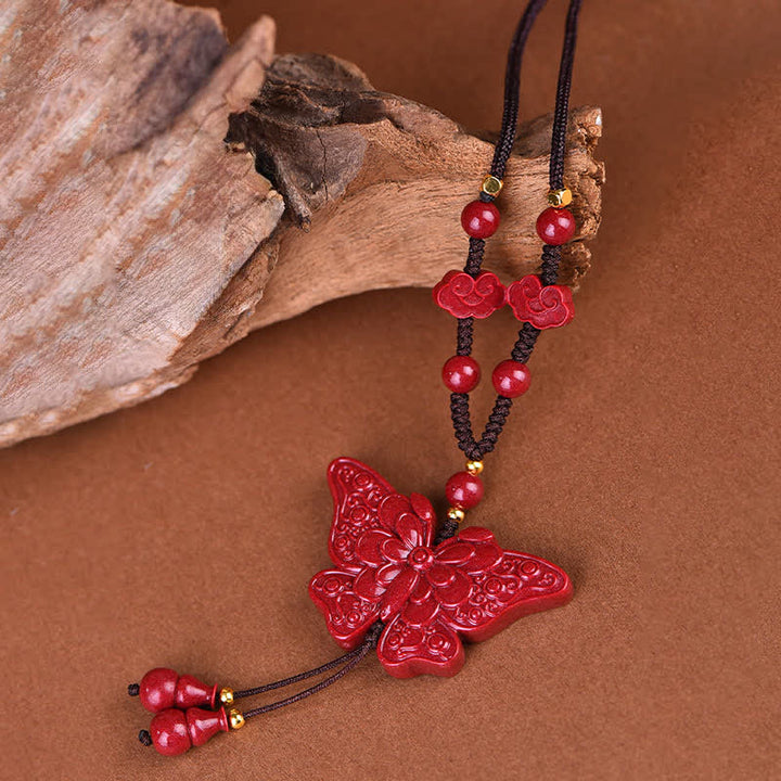 Buddha Stones Collana Cinnabar Butterfly Freedom Rope - image 2